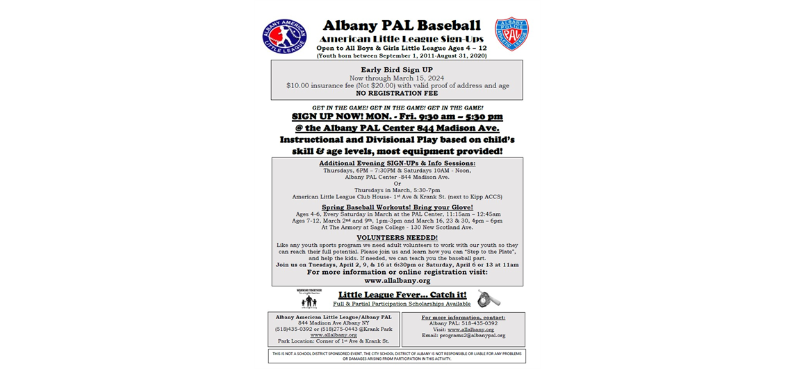 PAL Baseball at American Little League- Click on the image above for more information