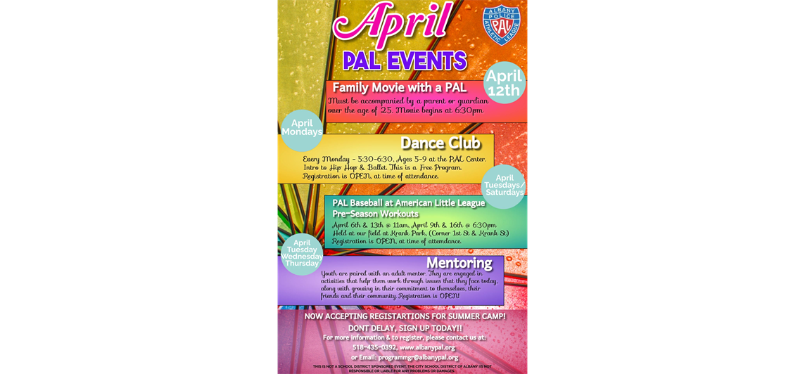 April Schedule- Click Here for More Information